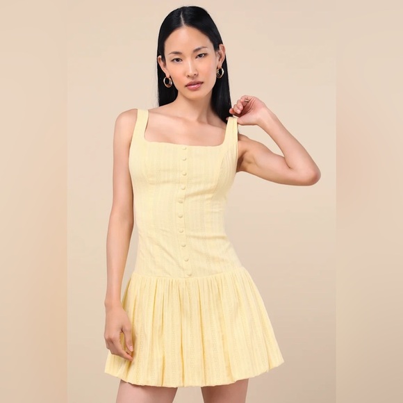 Lulus Dresses & Skirts - Lulus Khamari Yellow Textured Drop Waist Bubble-Hem
Mini Dress